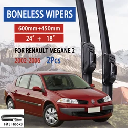 For Renault Megane 2  2002-2006 Car Windshield Wiper U-type Soft Rubber Frameless Bracketless Car Wipers 24