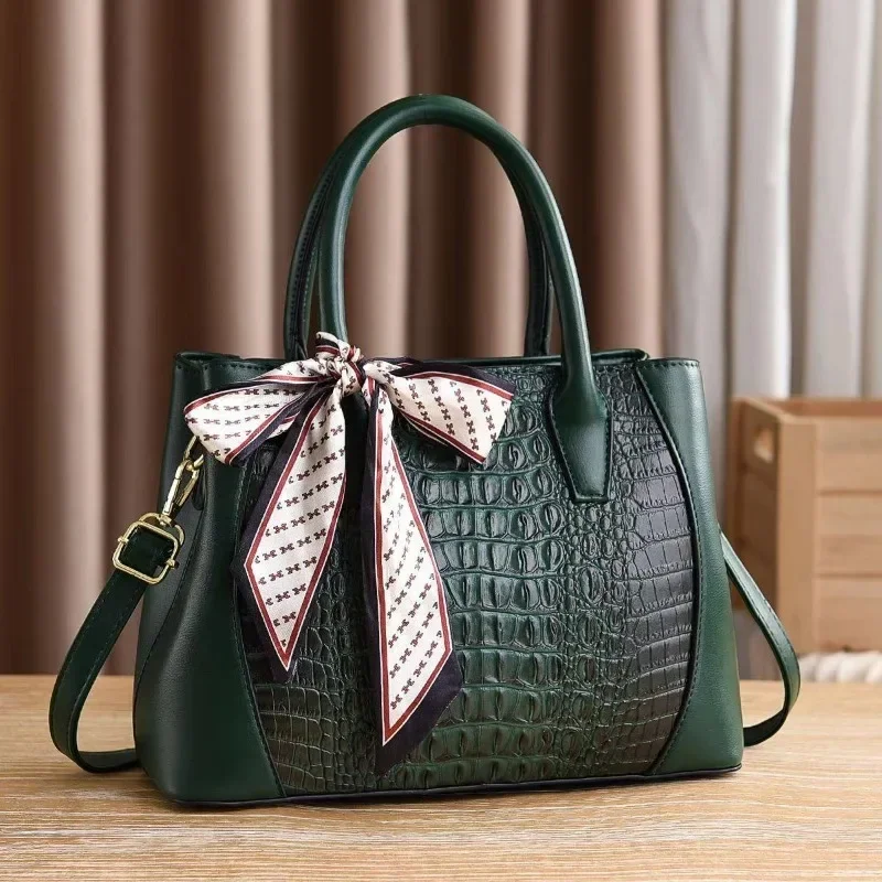 JBTP New Leather Crocodile Pattern Shoulder Crossbody Bag for Women Fashion Scarves Decoration Business Tote Handbag