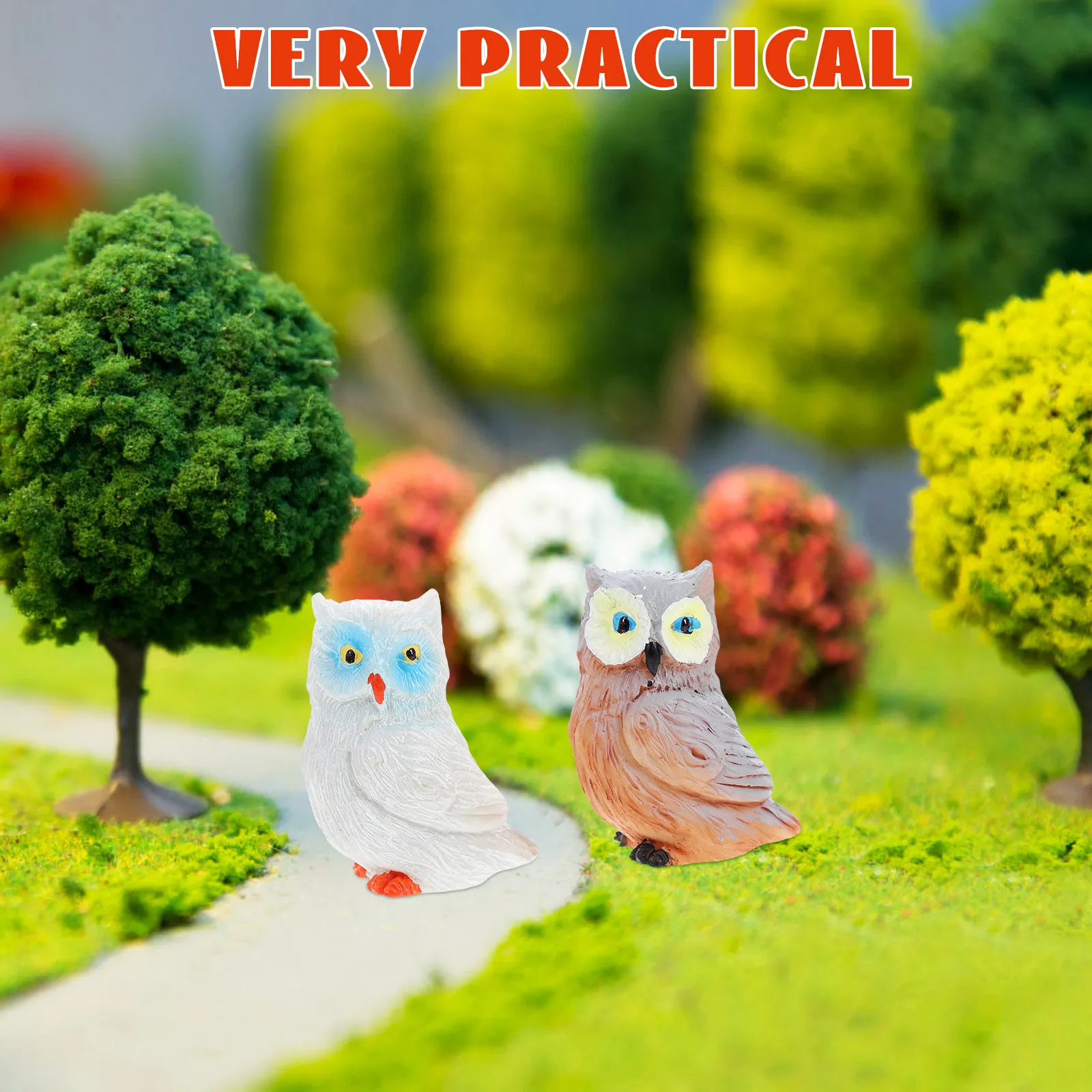 2Pcs Small Resin Owl Garden Statues Lifelike Miniature Animal Figurines for Fairy Gardens Micro Landscapes Bonsai Terrarium