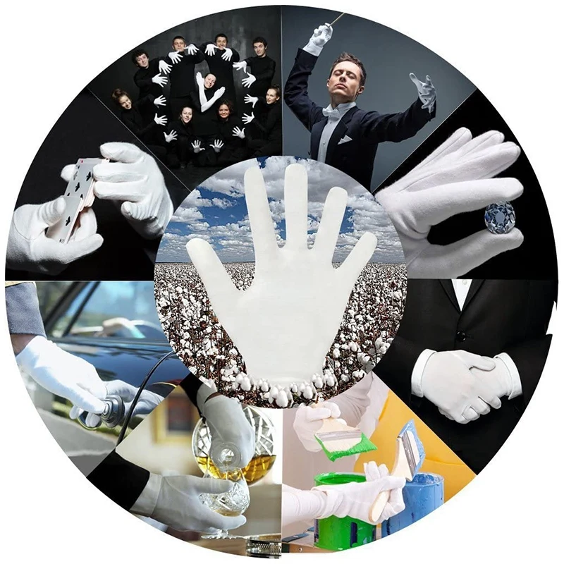 24 pares de luvas de algodão branco, luva de trabalho mais espessa e resuável de 9,4 polegadas para inspeção de prata de joias de moedas - grande