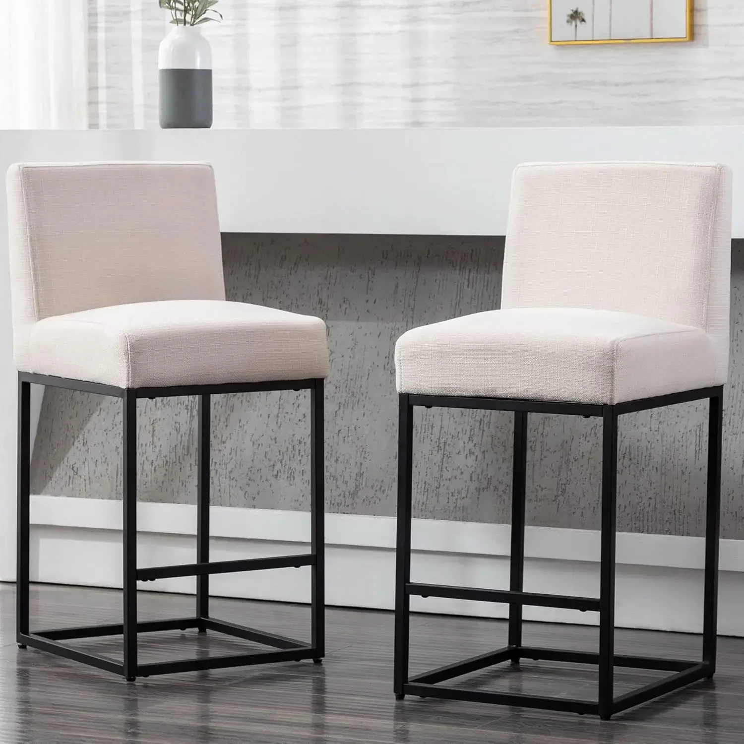 

VESCASA Linen 27 Inches Counter Height Bar Stools with Padded Back Modern Upholstered Counter Stool Chairs Set of 2 Cream