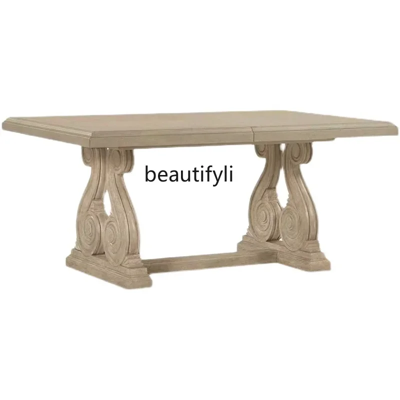 

xz1American solid wood old dining table and chair combination French home long table retro township square table