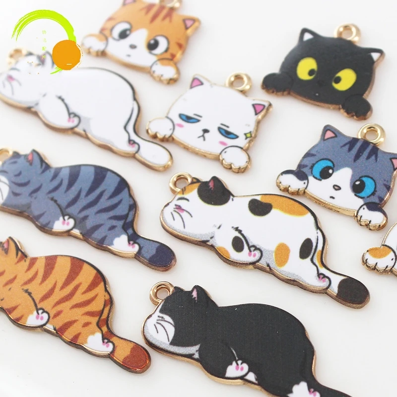 Cute Cat Metal Charm Pendant 20pcs Cartoon Animal Kitten Enamel Charms Kawaii Gold Earrings Making Accessories DIY Findings image 6