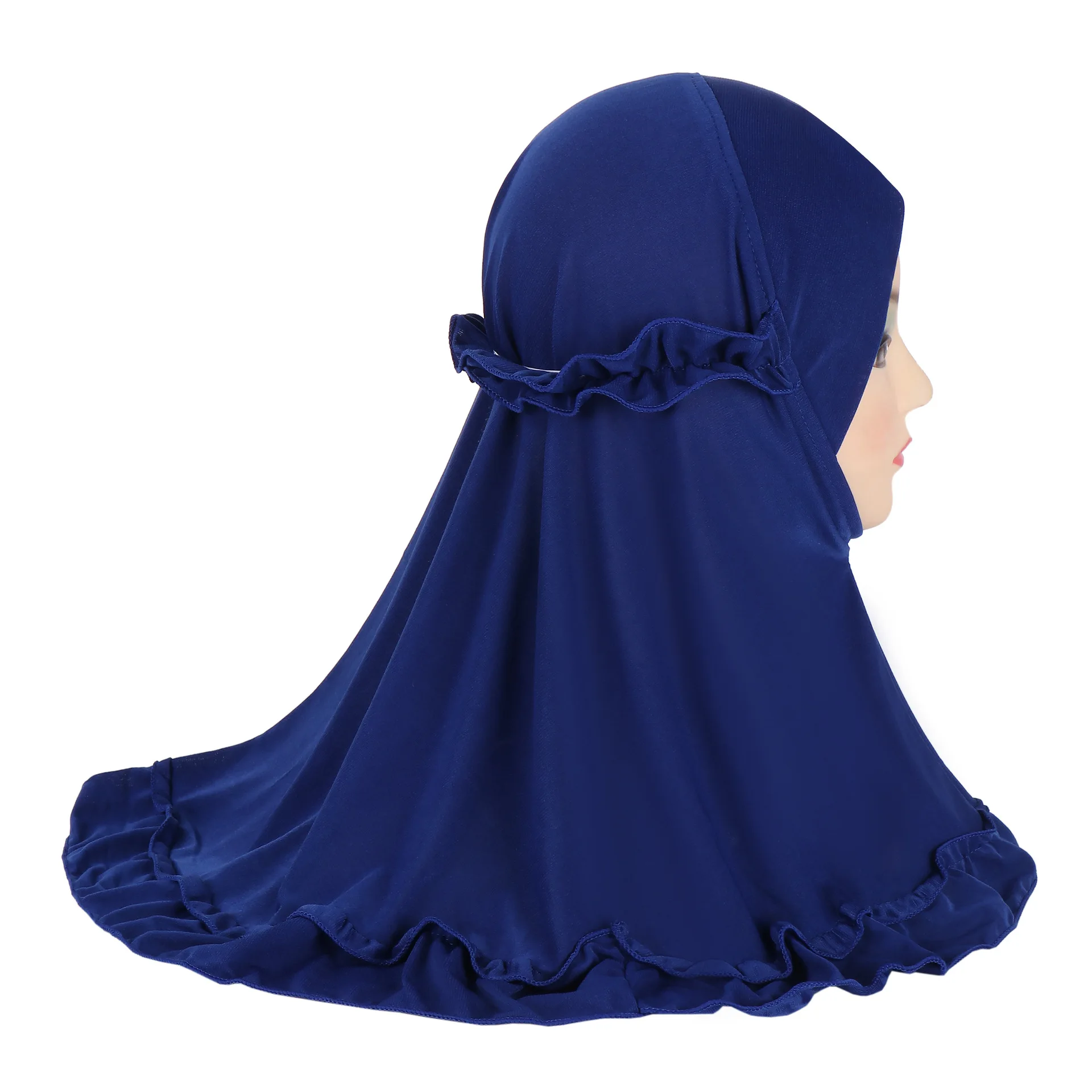 Ruffles Edge Amira untuk anak perempuan 2-6 tahun jilbab anak Muslim Pull On syal instan Turban Islam syal bungkus Arab Niqab topi