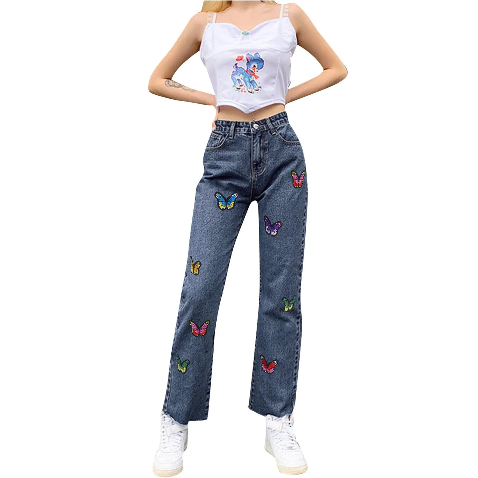 

Straight Slim Embroidered Women High Jeans Jungfrau Style And Waist Youthful Cargo Luxury Korean Fashion 2000s Sweatpants