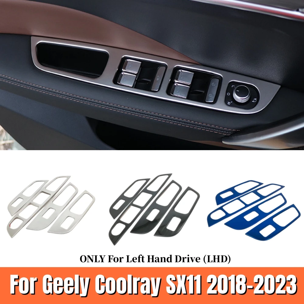 For Geely Coolray SX11 2018-2023 Car Window Button Glass Lifting Switch Panel Cover Door Armrest Knob Frame Sticker Accessories