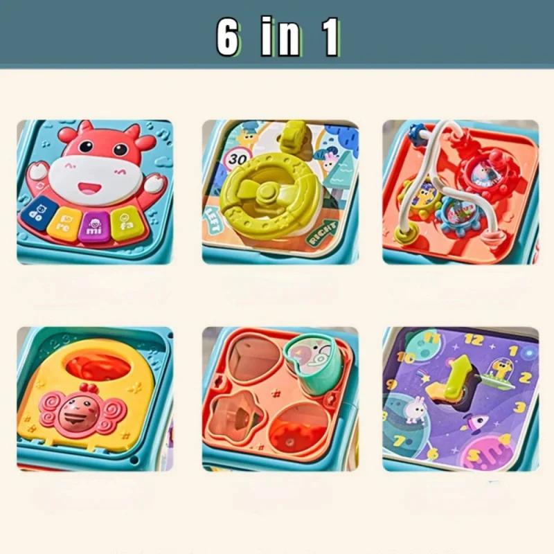 เด็ก 6 ใน 1 กิจกรรม Cube เด็กวัยหัดเดินของเล่นเพื่อการศึกษา Shape Sorter ของเล่นดนตรีลูกปัดเขาวงกตนับ Discovery ของเล่นสําหรับเด็กการเรียนรู้