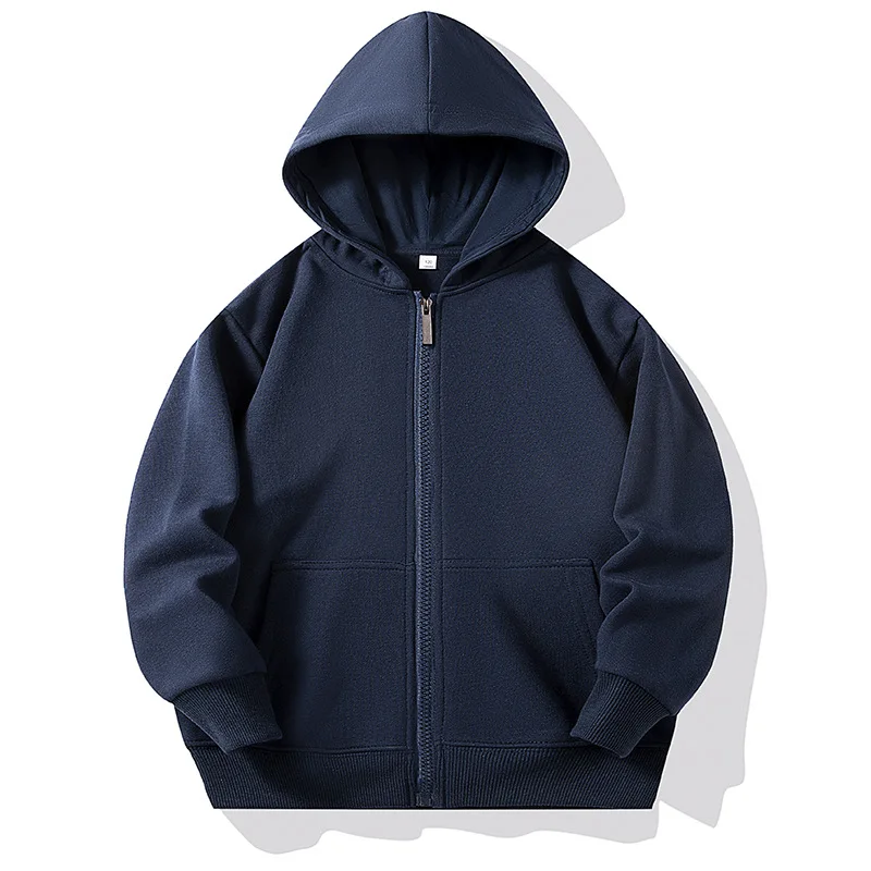 Navy Blue Black White Zip Up Hoodie Boys Jackets School Big Girls Sweatshirt 2 3 4 5 6 7 8 9 10 11 12 Year Autumn Spring Clothes