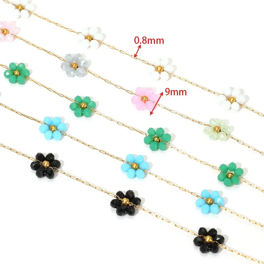 1Meter Stainless Steel 9mm Width Flowers Crystal Beads Chains for Necklace Bracelet Chain Findings DIY Jewelry Making Wholesale