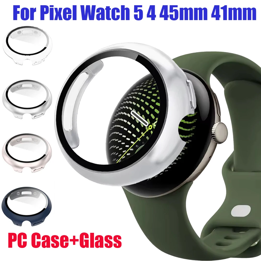 PC Case+HD Tempered Glass for Google Pixel Watch 5 4 45mm All-Around Bumper Screen Protective Cover Can Use Pixel Watch 5 4 41mm