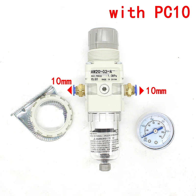 AW20-02-A 1/4 Pneumatic Filter Air Treatment Unit Pressure Regulator Compressor Reducing Valve Oil Water Separation