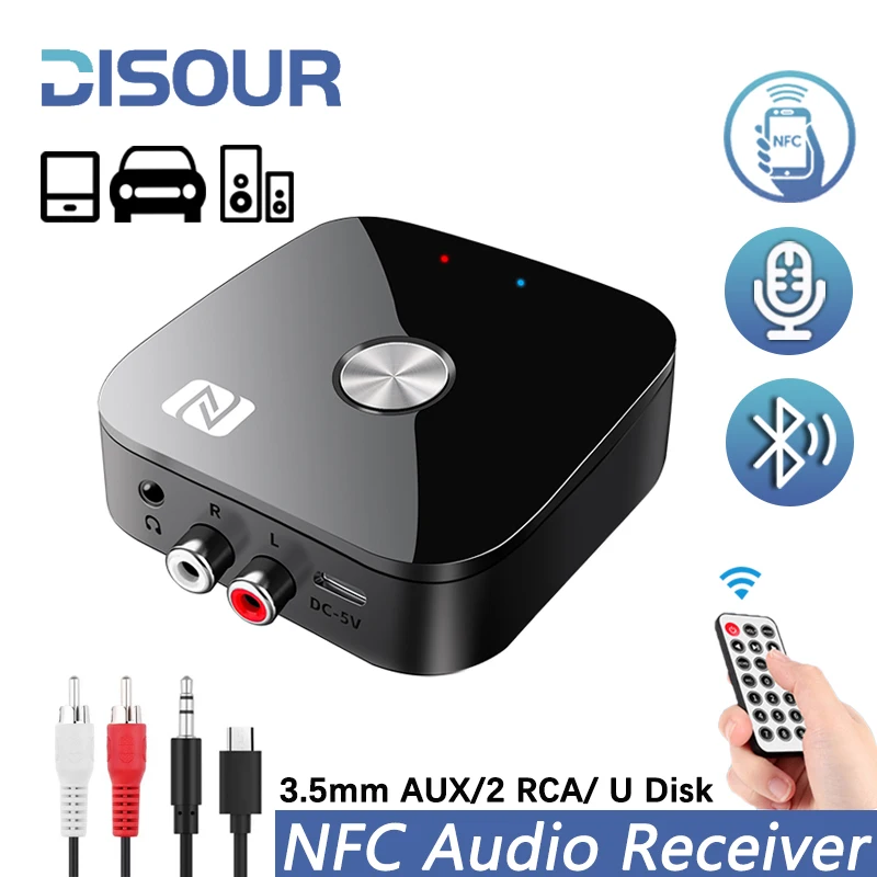 

New NFC Bluetooth 5.3 Receiver 2 RCA /3.5mm AUX/U-Disk Stereo Music Wireless Audio Adapter With IR For Car Kit Speaker Amplifier