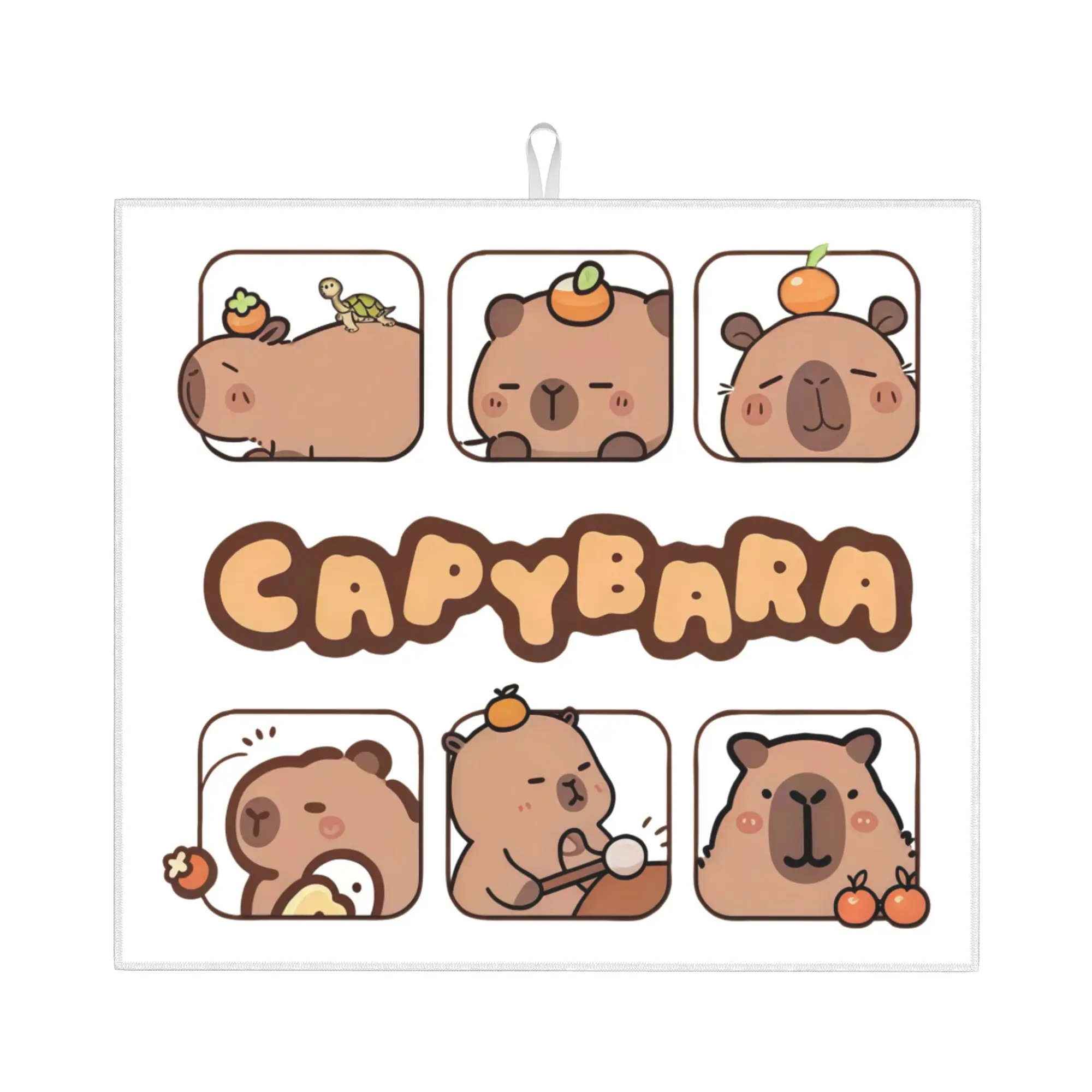Drying Mat For Kitchen Cartoon Animal Pets Capybara Water Absorbent Waterproof Reusable  On Slip Kitchen Counter Protector Mat