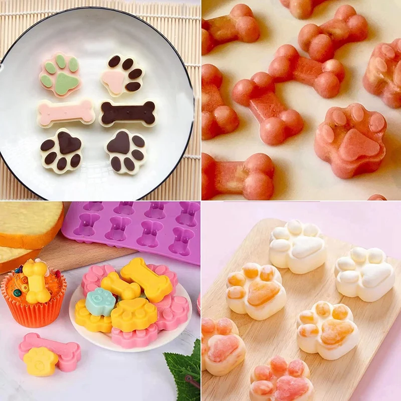 Silicone Molds Paw And Bone Molds (6 PCS) For Baking, Chocolate, Candy, Jelly, Dog Treats,Ice Cube-Molds