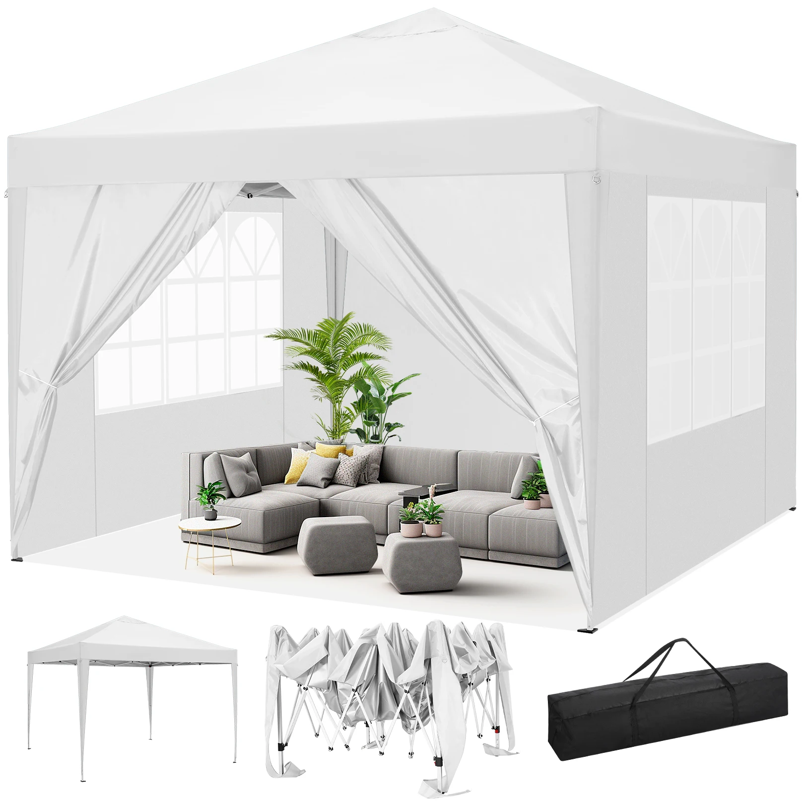 10x10 Pop up Canopy Tent Protable Canopy Tent with 4 Sidewalls Waterproof Instant Shelter Tent for Parties,with Carry Bag