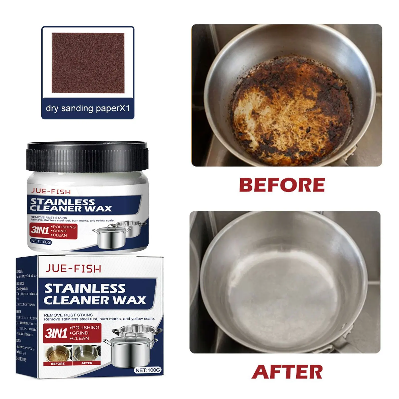 

Stainless Steel Cleaning Paste Pot Pan Black Dirts Cleaner Oven Polishing Mental Scratch Rust Remover Cookware Cleaning Cream