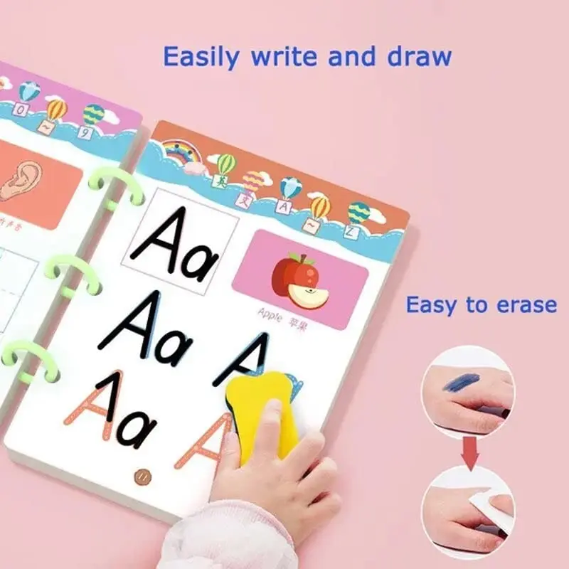 Children Montessori Drawing Book Set Reusable Magic Practice Copybook With Erasable Pens And Eraser Learning To Write Alphabet