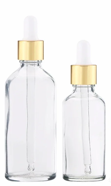 10/20PCS 30/50ml Pipette Dropper Bottles for Essential Oil Glass Liquid Drop Massage Aromatherapy Gold clear Refillable 1/2OZ