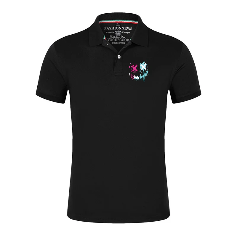 smile face Print 2025 New Summer Casual Comfortable Streetwear Short Sleeve Men's Solid Color Versatile Polo Shirts