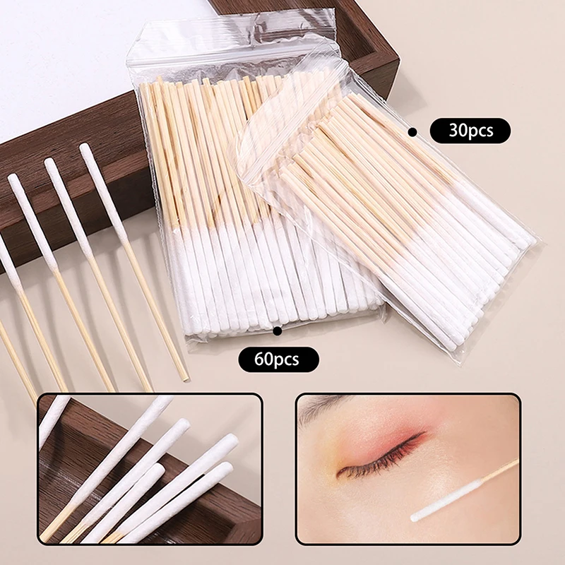 

30/60pcs Nails Wood Cotton Swab Cleaning Microbrush Eyelash Sticks Buds Tip Ear Toothpick Makeup Eyebrow Sticks Glue Removing