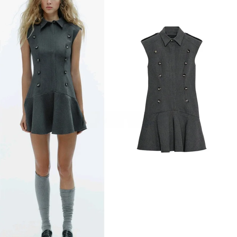 겨울 신상 여성용 오르트 스웨이드 드레스 어깨 패드 플립 커버 칼라 레이어드 장식 출퇴근용 순색 드레스