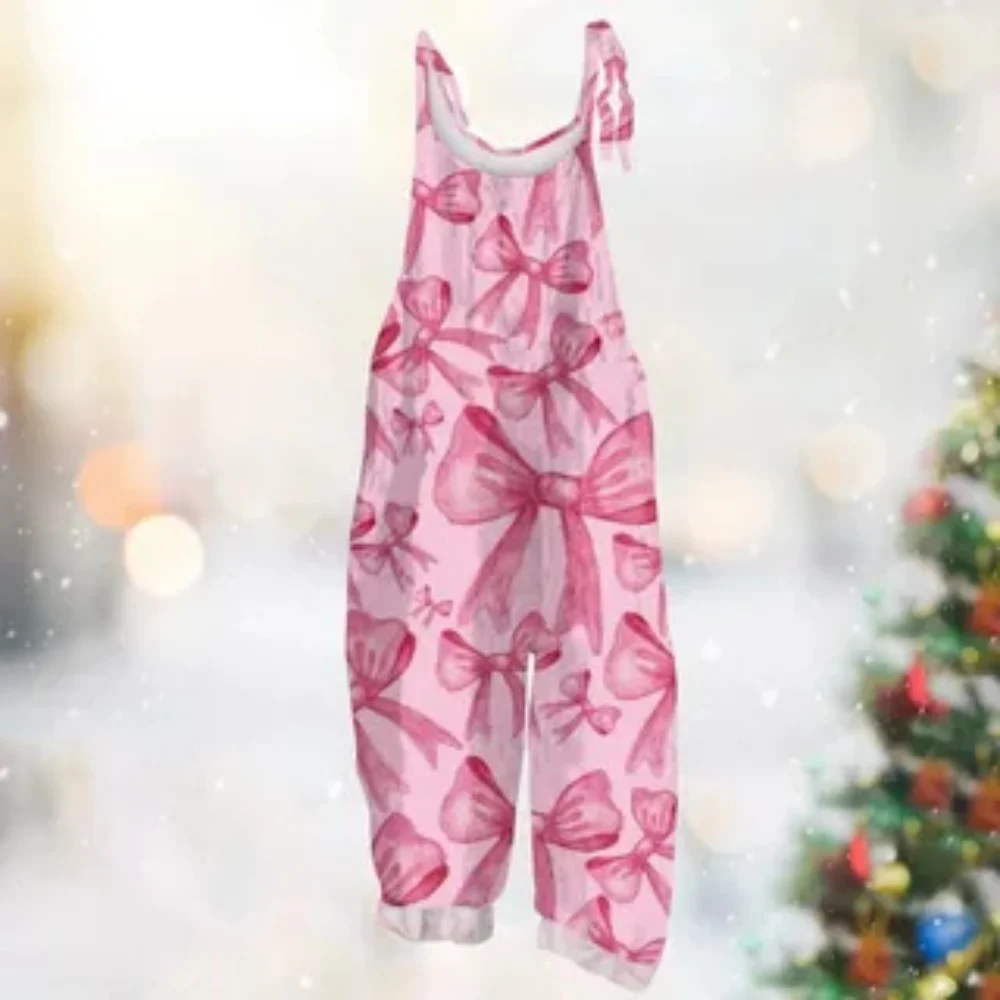 Macacão feminino verão 2025, estampa de arco 3D elegante, fofo, confortável e simples, alças ajustáveis