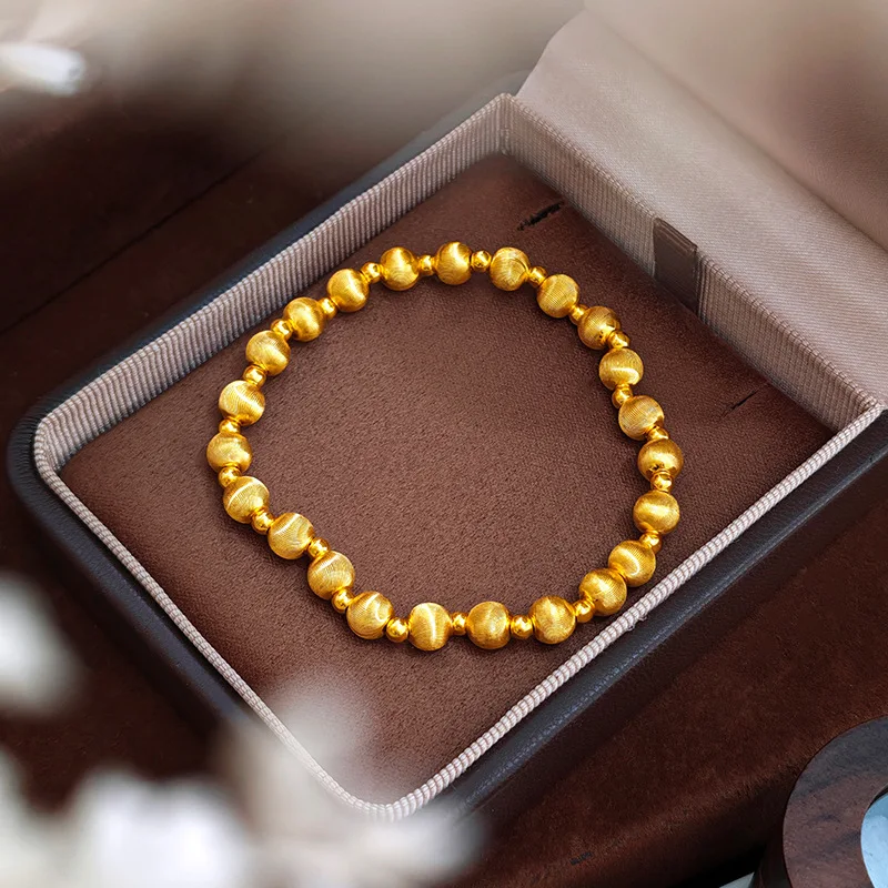 Sand gold flash cat eye Road pass transshipment bead bracelet light luxury vitage small red book cat eye elastic 9999gold