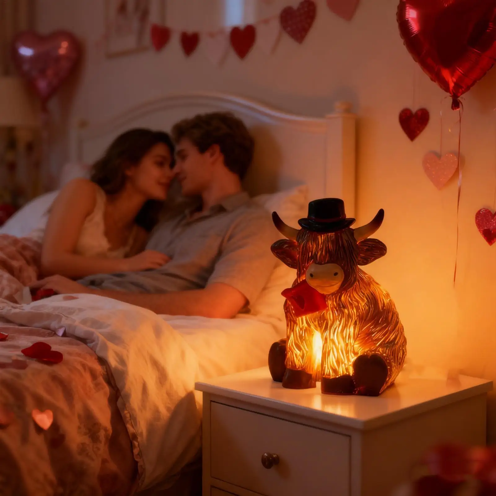 

Светящаяся статуэтка теленка из смолы ко Дню святого Валентина, светящийся декор в виде коровы для кухни, детской, рабочего стола, прикроватной тумбочки, домашней стойки, спальни