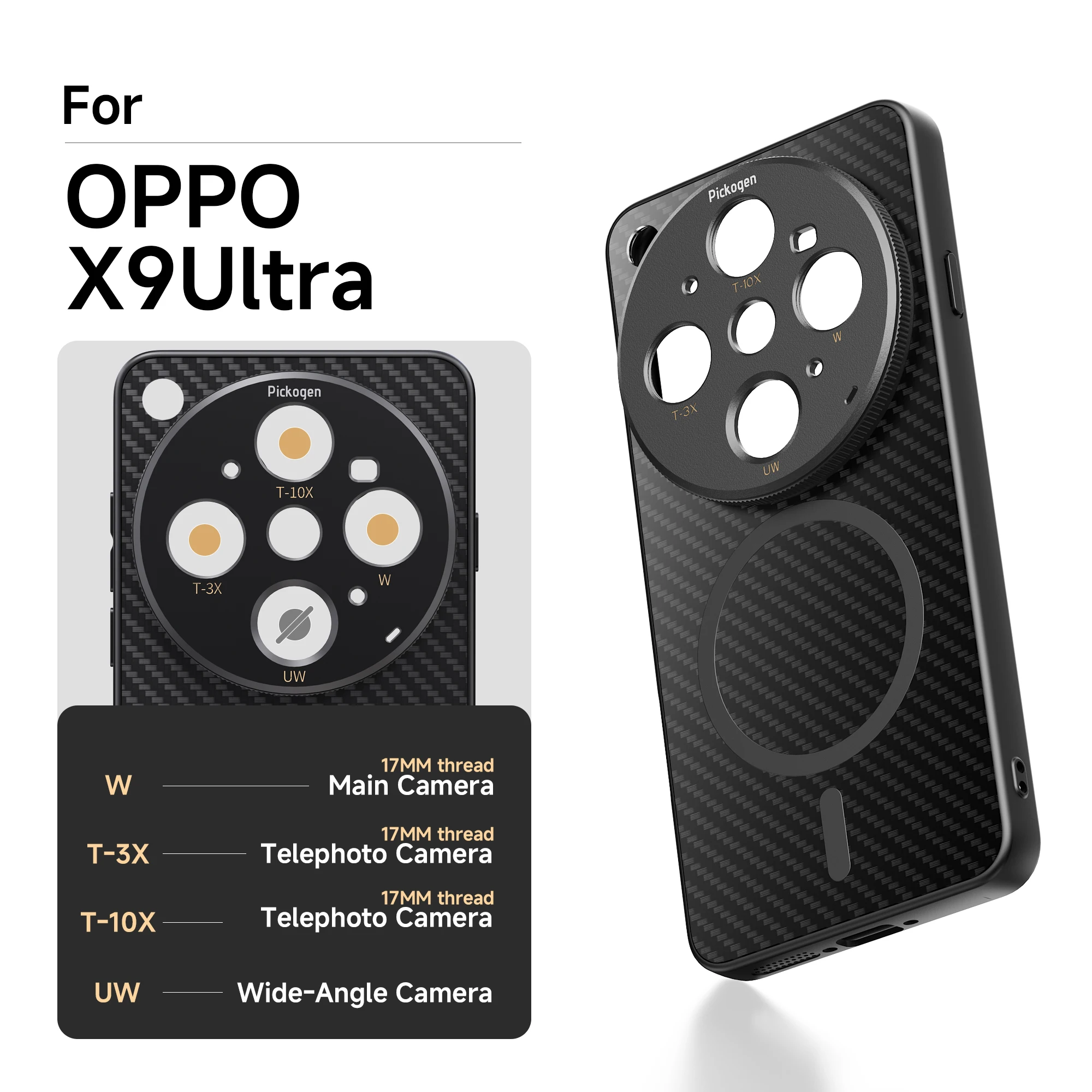 PICKOGEN 17mm Mount Handyhülle für Oppo Find X9 Pro Ultra Magnetische Handyhülle Kompatibel mit Fotolinsen-Zubehör