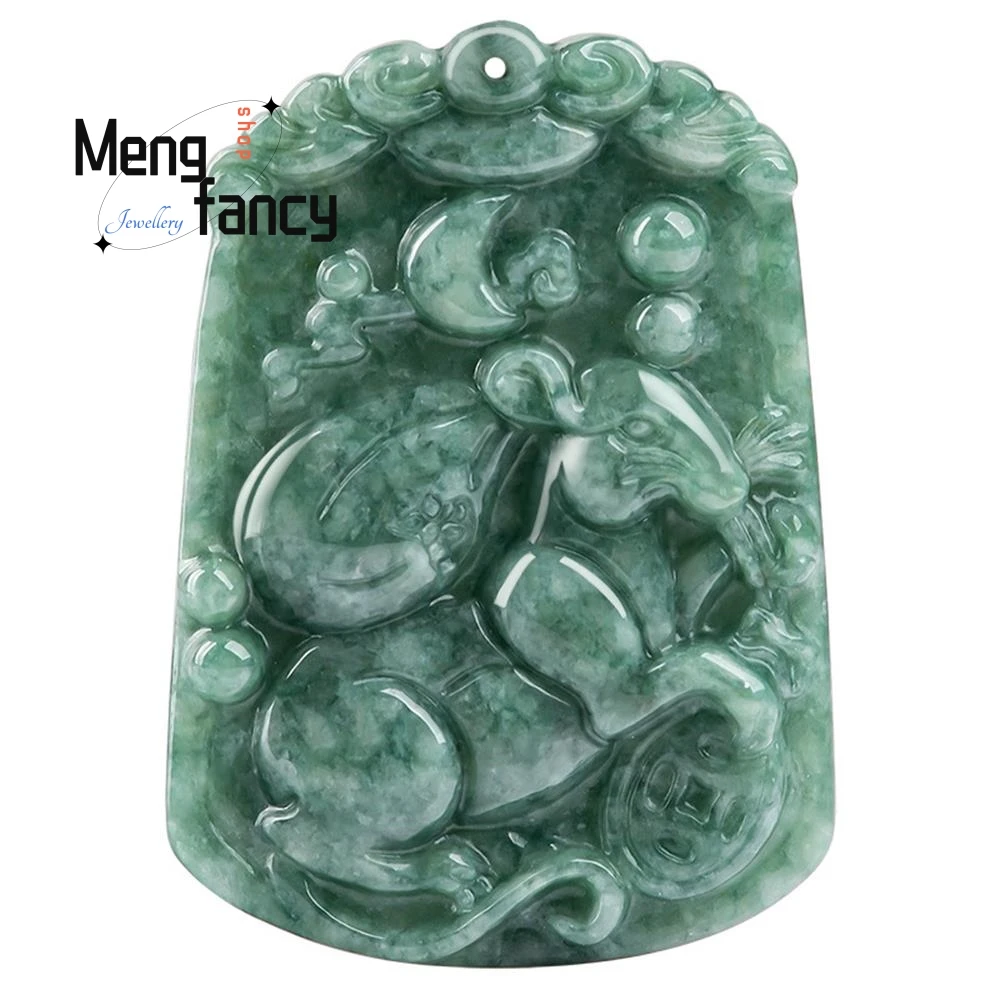 Natural Jadeite Zodiac Pendant Charms Fashion Engraver Fine Jewelry Amulet Mascots Men Women Luxury Couple Souvenir Holiday Gift