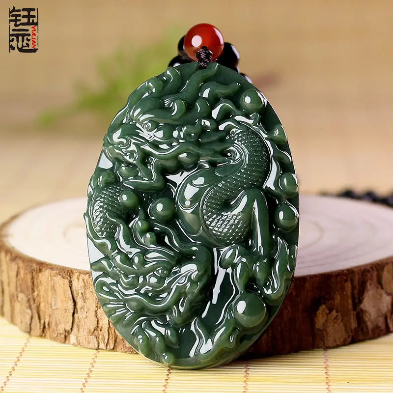 Hetian jade sapphire dragon brand domineering zodiac dragon jade pendant flying double dragon play bead jade pendant