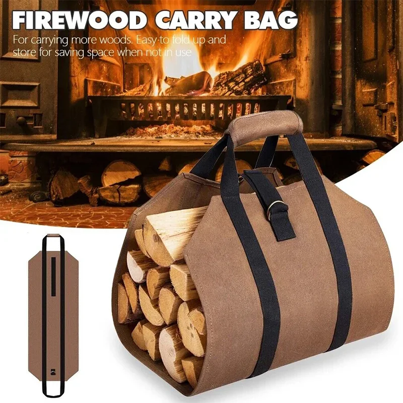 

Firewood Canvas Log Carrier Tote Bag Waxed Fireplace Large Wood Carrying Bag with Handles Security Strap Camping Outdoor Indoor