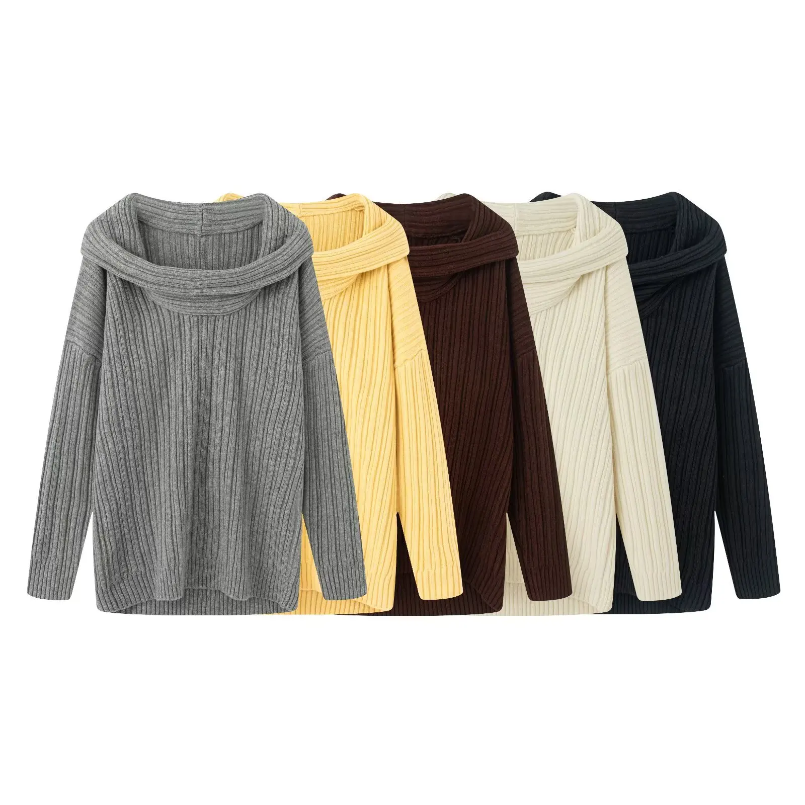 

2025 Autumn Women's Daily Knitting Sweaters Knit Sweater Off-the-Shoulder Loose Casual Pullover Soft Comfortable Top
