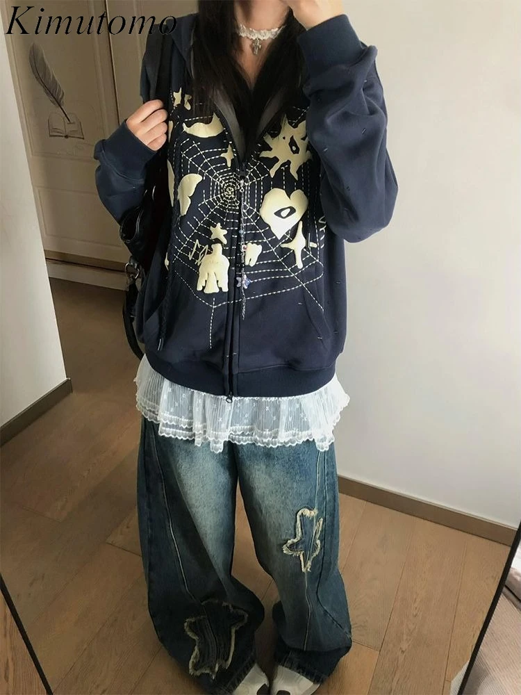 

Kimutomo женские толстовки осень-зима с принтом гранж готический Y2k эстетические толстовки в стиле Харадзюку женские модные повседневные куртки