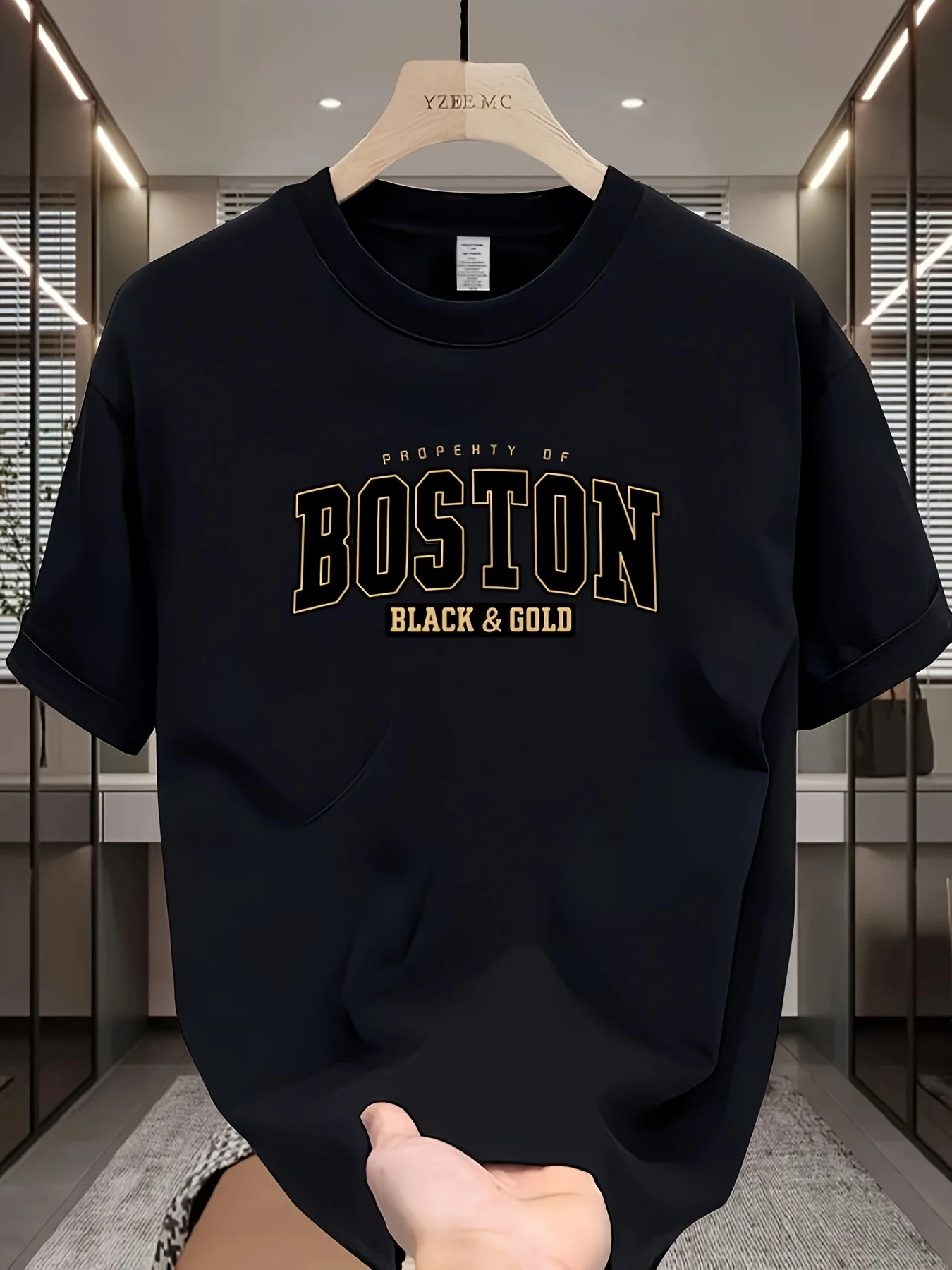 Camiseta de algodón 100% para hombre Black Gold Boston, ropa informal y versátil, top deportivo cómodo