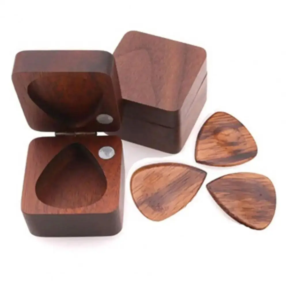 Present Wooden Guitar Pick Box 1/3pcs Picks Can Hold Many Picks Storage Case Square Solid Bass Accessories Collector