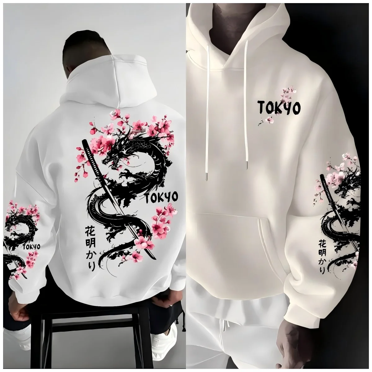 سترة خريفية أوروبية وأمريكية للرجال بطباعة سيف الساموراي مريحة وناعمة بقلنسوة في الهواء الطلق في الشارع #2