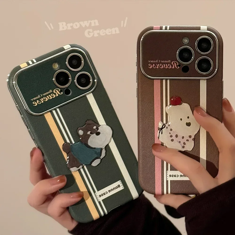 Retro Schnauzer puppy Plating stripes art Phone Case For iPhone 16 15 14 13 12 11 Pro Max 15 16 Plus Case Cute Cartoon Soft Cove