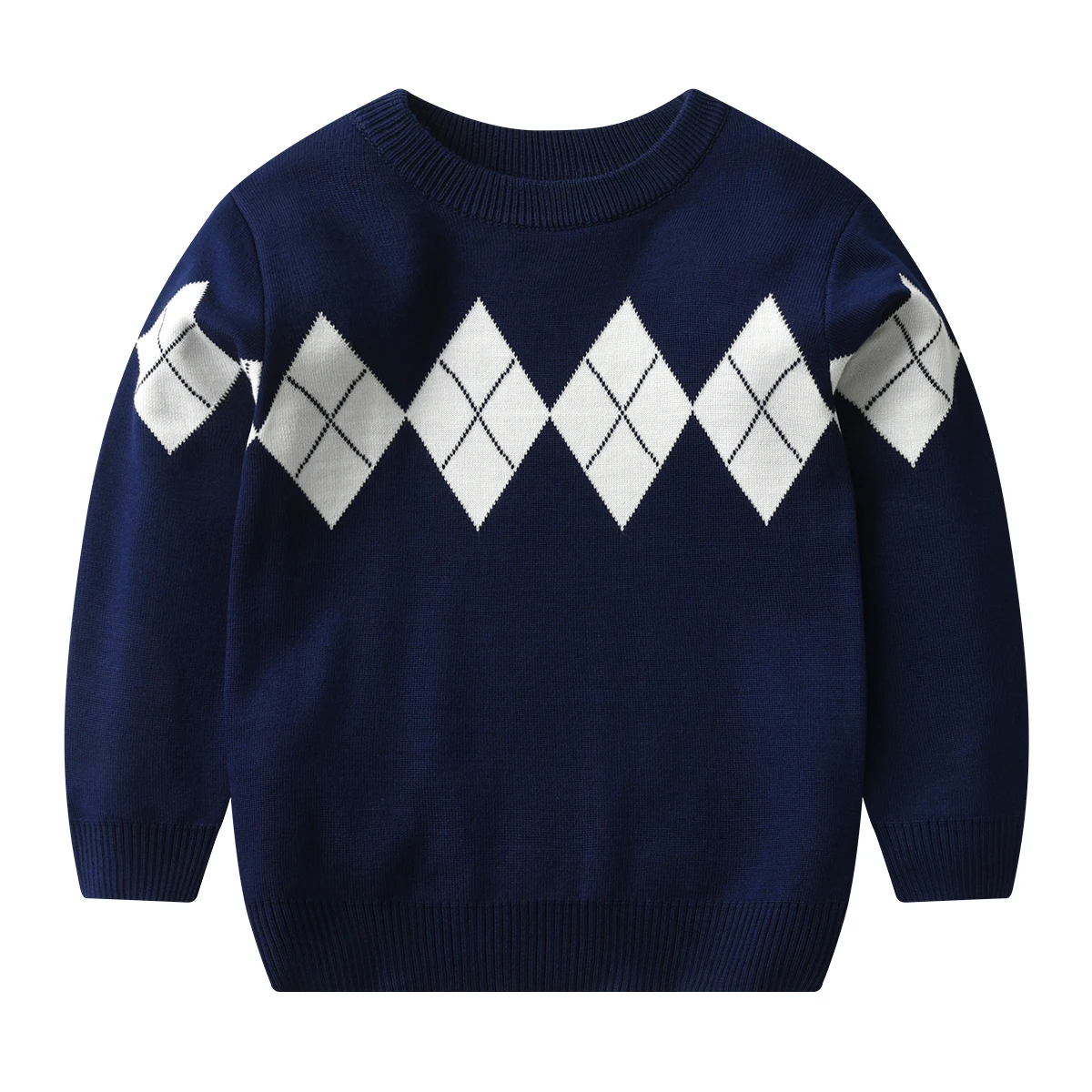 Autumn and winter boys warm sweater patterned lattice, hood, long -sleeved sweater college wind baby boy knit sweater