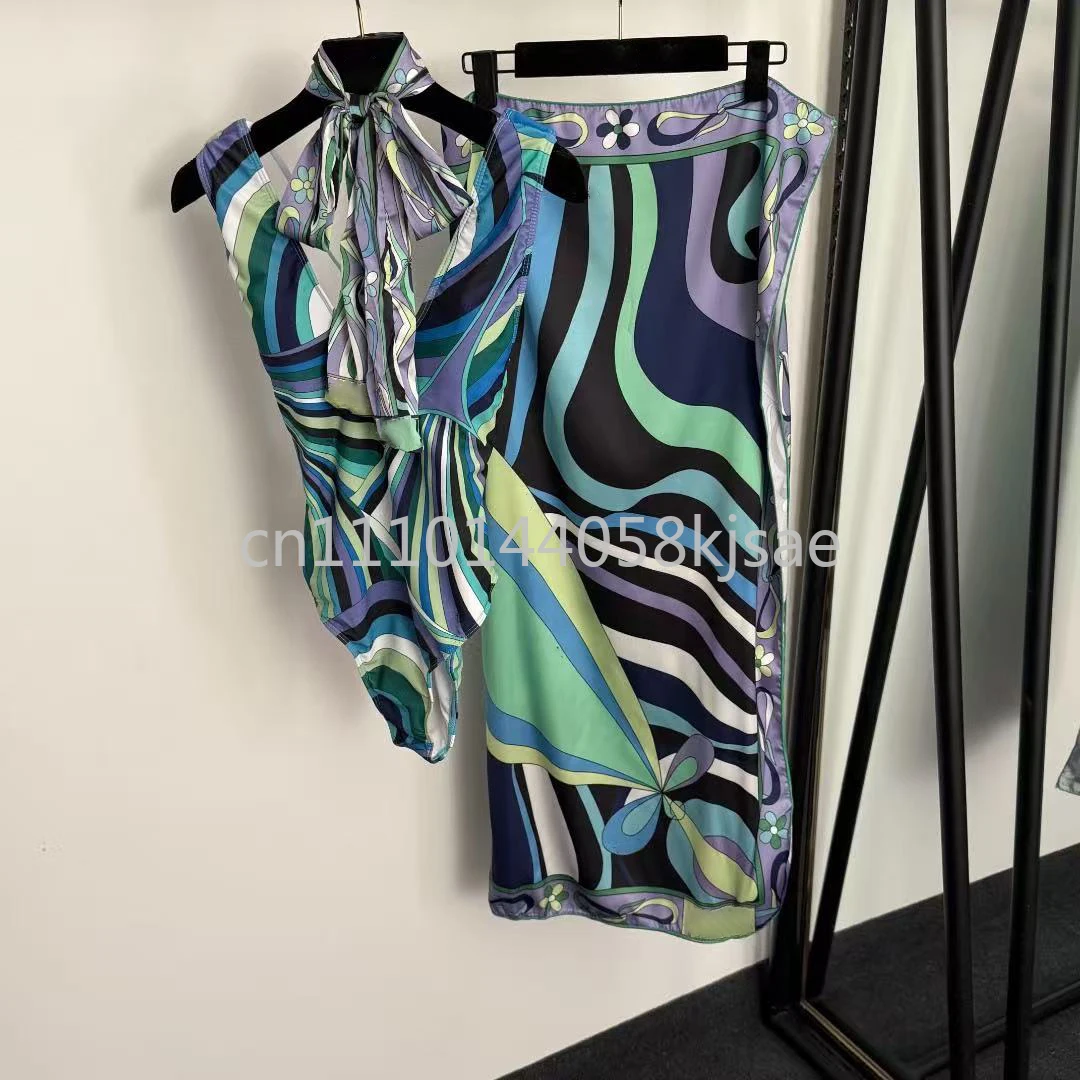 

Классические купальники с шарфом и фирменным логотипом, роскошные брендовые комплекты бикини с повязкой на голову, пляжная одежда, купальники