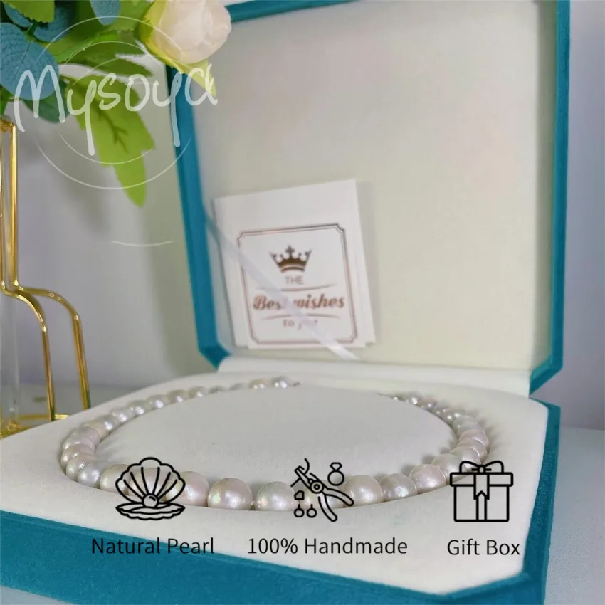 

MYSOYA 10-11 мм белый пресноводный жемчуг бусина ожерелье подарочная коробка ювелирные изделия унисекс идеально подходят для свадьбы, дня рождения, Рождества, Нового года