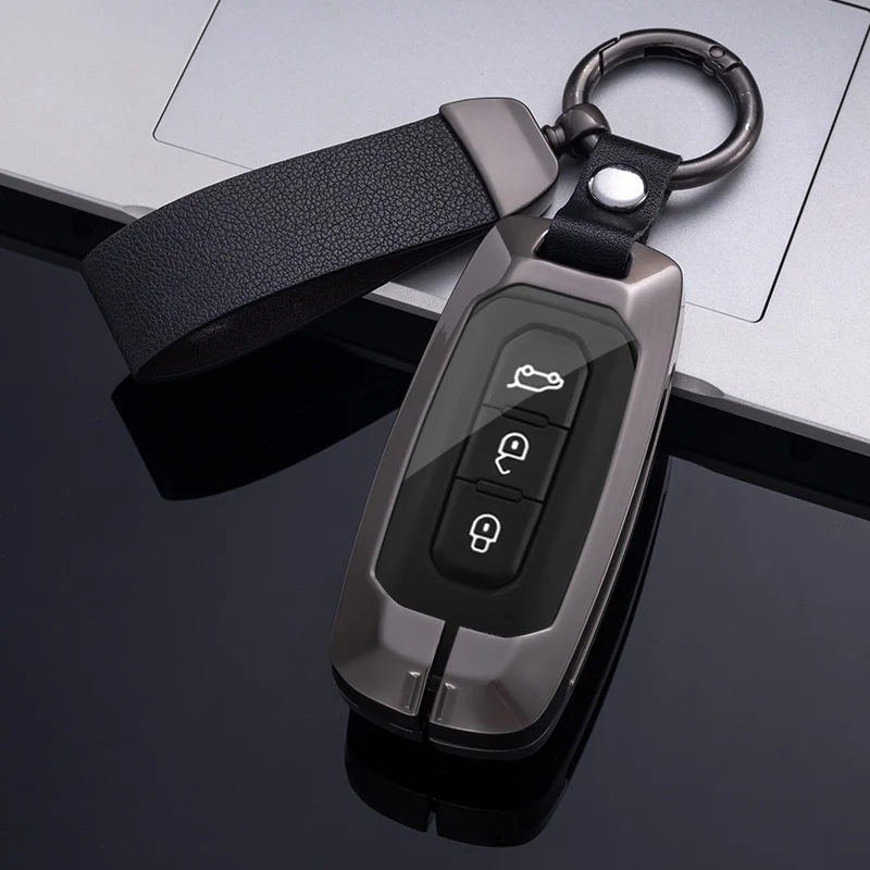 

Metal Leather Car Smart Remote Key Cover Case For Ford Territory EV Bag Shell Holder Protector Key Chain Auto Accessories