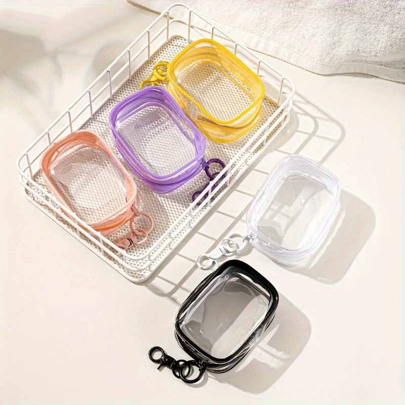 2 Stück niedliche, bonbonfarbene Mini-Aufbewahrungstaschen – transparente PVC-Reißverschlusstaschen für Ladegeräte, Kopfhörer und Schmuck, leicht und tragbar