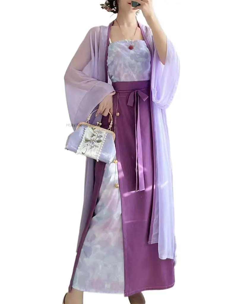 Antigo Chinês Hanfu Traje Mulheres Tradicional Song Dynasty Fairy Dress Hanfu Girl Outfits Daily Purple Hanfu Dress Set