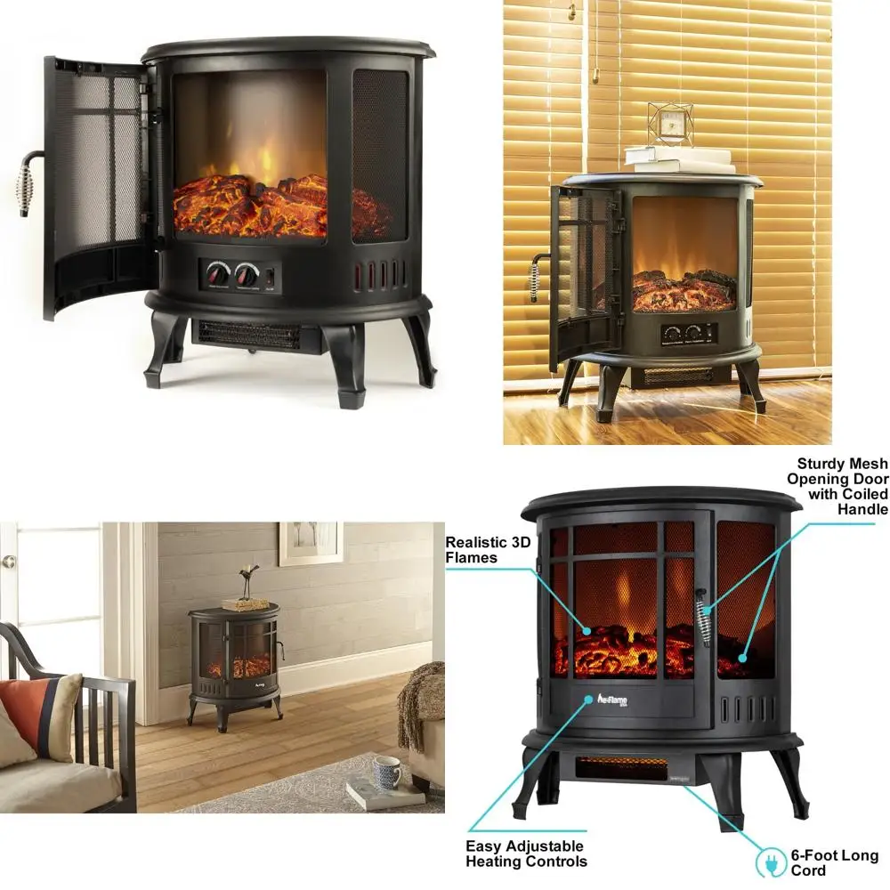 

E-Flame USA Regal Freestanding Electric Fireplace with 3D Log and Fire Effects in Black