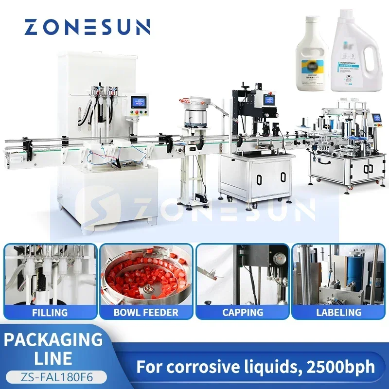 Zonesun produits chimiques ligne de production d'emballage de liquide corrosif remplissage capsulage et étiqueteuse ZS-FAL180F6