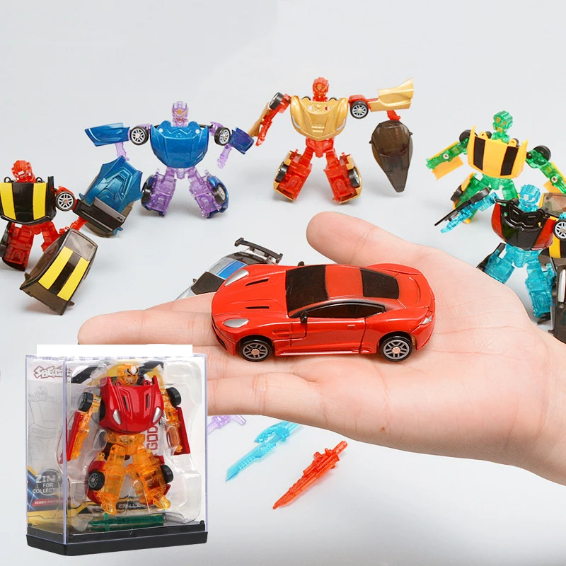 New Mini Cool Transformation 1:64 Alloy Car Portable Transformation Robot Kid Classic Robot Car Toys Boy\'s Birthday Gifts