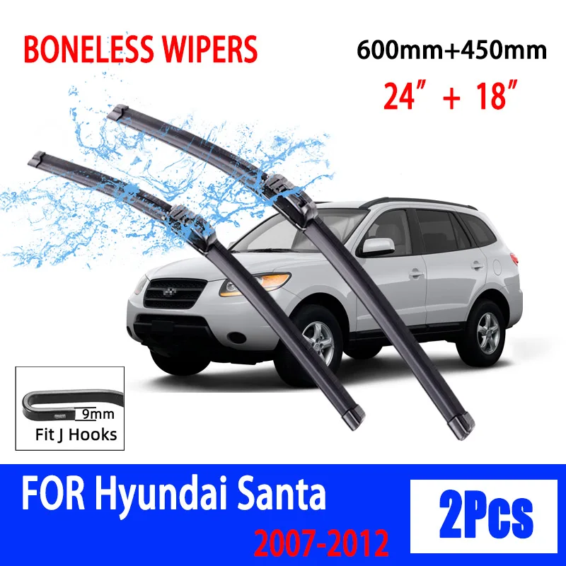 For Hyundai Santa Fe CM MK2 2007-2012 Car Wiper U-type Soft Rubber Boneless Wiper HD Quiet Durable Automotive Wiper 24\