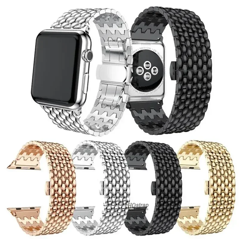 Metal Band for Apple Watch 6 7 8 5 4 Se 44mm 45mm 41mm 40mm 38mm 42mm Belt Bracelet for Iwatch Ultra 49mm Dragon Pattern Strap