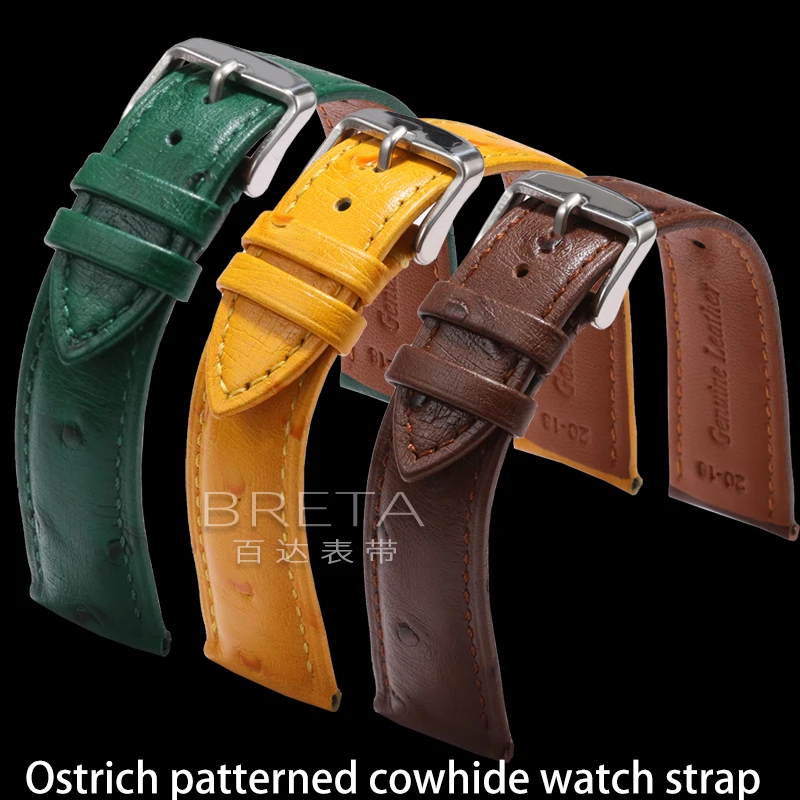 19 20mm Ostrich-patterned cowhide watch strap for Hamilton Omega Rolex TAG Heuer Genuine leather watch strap Replace Wristbands
